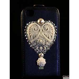   4s Leather Flip Case, Swarovski Crystal Bling Diamante Case Cover