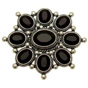   Brooches   Antique Silver Tone & Black Bead   Vintage Costume Brooch