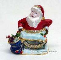 Santa On Chimney Jeweled And Enameled Pewter Trinket Box  