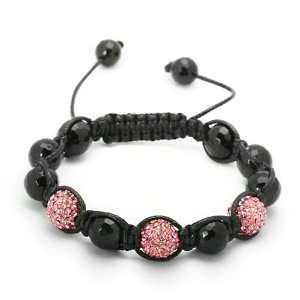 Ladies Adjustable Carnation Pink 3 CZ Black Diamond Cut Bead Jabari 