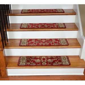 Dean Premium Carpet Stair Treads   Elegant Keshan Claret 31 x 9 (Set 