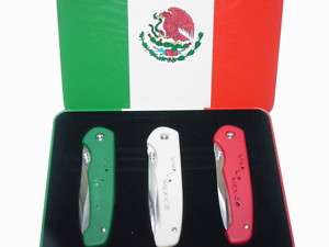 Viva La Mexico 3 Knife Collector Set Mexican Flag Case  
