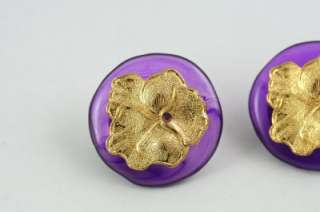 Vintage Costume Jewelry Purple Lucite Pansy Earrings  