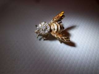   14k Gold & .5 .75 Carat Ct 9 Diamonds Bumble Bee Pin Brooch  