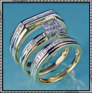 NEW 14K GOLD GENUINE DIAMOND WEDDING RING TRIO SET  