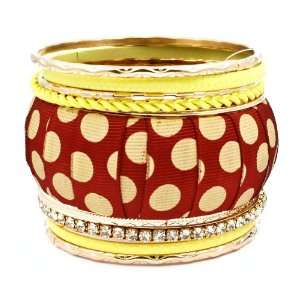   Dots Fabric & Clear Rhinestones Stackable Bangle Bracelet: Jewelry