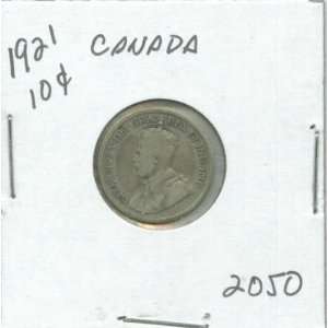  1921 Canada George V Silver Dime in 2x2 coin holder #2050 