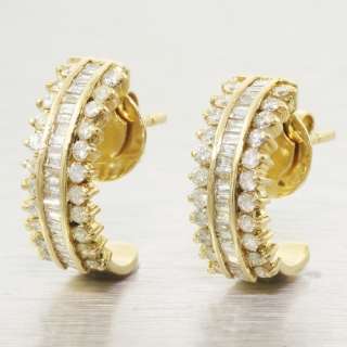 Edwardian 1.75ct Diamond 14k Yellow Gold Hoop Earrings  