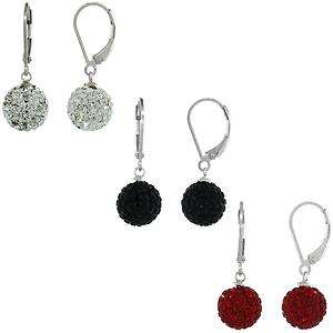10mm Round Disco Crystal Ball Sterling Silver Earrings  