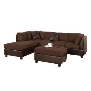 Bobkona Hungtinton Microfiber/Faux Leather 3 Piece Sectional Sofa Set 