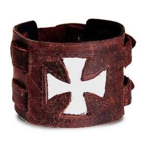  Genuine Leather Bracelet   Cross   Dark Brown Jewelry