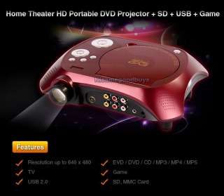   Projector 640x480 Home Theater EVD DVD MP4 RMVB Player w SD USB/E1R