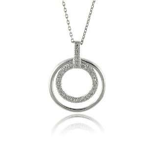  Silver & Diamond Accent Double Circle Pendant with Chain Jewelry