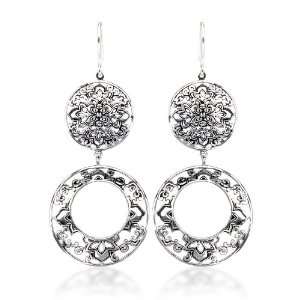   Silver Bali Inspired Filigree Double Circle Drop Earrings Jewelry
