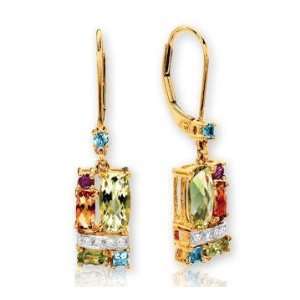    14k Yellow Gold Grand Multi Gem Diamond Drop Earrings Jewelry