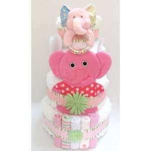  Pink Elephant Girl Diaper Cake 4 Tier 