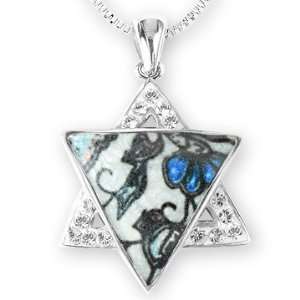 Ashley Arthur 925 Silver White Crystal & Floral Enamel Jewish Star of 