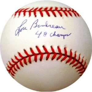 Lou Boudreau Autographed Ball   inscribed 48 Champs