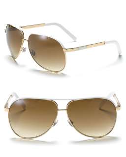 Gucci Aviator Gold/White Sunglasses with Top Bar  Bloomingdales