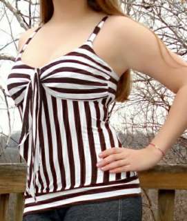 Bebe S Striped Brown White Rockabilly Pinup Sailor Punk Tie Top  