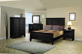 Queen Panel Bed 4 pc Bedroom furniture Set Black Wood  