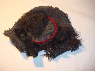 Antique C1890 Fancy Handmade Doll Hat Beads Bows Feathers As Is Repair 