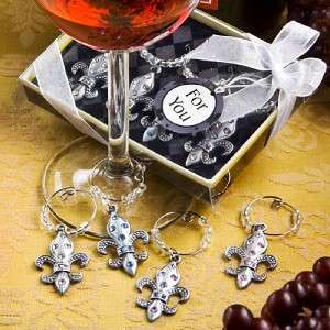 100 4pc Fleur de Lis Wine Glass Charm Wedding Favors  