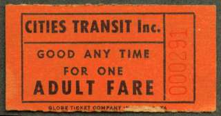 Cities Transit Inc Adult Fare ticket Albany GA  