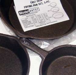 CAST IRON FRYING PAN 3PC SKILLET SET COOK HOME CAMP NIB MAKES A GREAT 