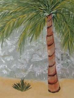 Hand Painted Glass Block with Lights   Palm Tree in the Sand  