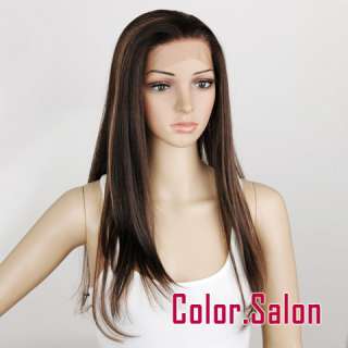 HAND TIED Synthetic Hair LACE FRONT FULL WIGS GLUELESS Dark Brown 