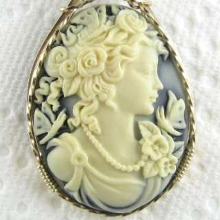 Grecian Goddess Butterfly Cameo Pendant 14K Rolled Gold Jewelry Onyx 