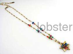 MICHAL GOLAN ANTIQUED GOLD NECKLACE MULTICOLOR STAR OF DAVID W 