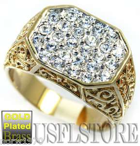 Mens Multi CZ Pave Filigree 18KT Gold Plated Ring New  