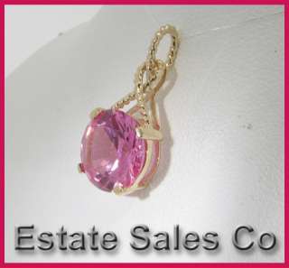 10k Yellow Gold Pink Topaz Rope Style Pendant 4.0 Ct  