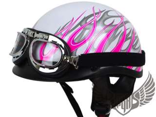 White Pink PGR Motorcycle DOT Helmet w/ Goggle Harley M  