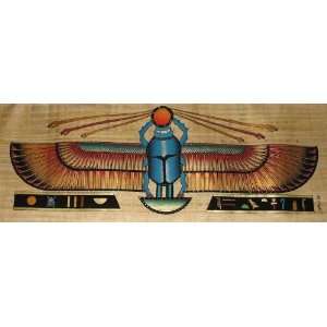  WINGED SCARAB EGYPTIAN PAPYRUS 12X31 in (30x80cm )