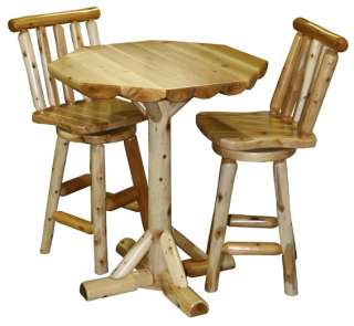 Amish Log Rustic Pub Table Chairs Set High Bar Breakfast Cabin Lodge 