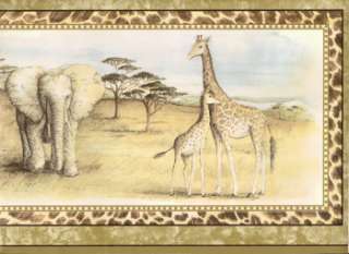 LEOPARD, GIRAFFE & ELEPHANT Nice Wallpaper bordeR Wall  