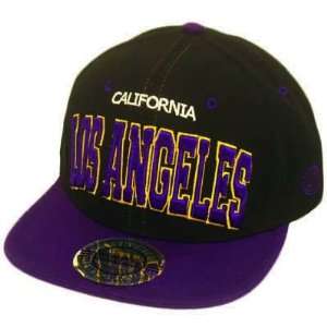 HAT CAP GORRA SNAPBACK LOS ANGELES CALIFORNIA FLAT BILL BLACK PURPLE 