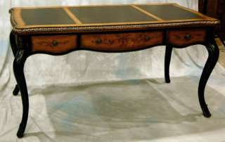 Black Antiqued Leather Top Writing Table Desk  