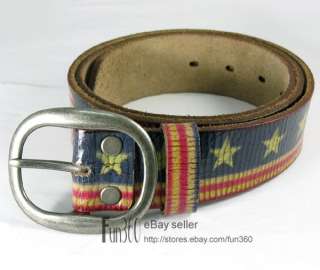 Union Jack UK US USA Flag Genuine Leather Belt & Buckle  