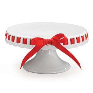 Porcelain Cake Stand/Plate With Red Ribbon Beautiful Serveware  