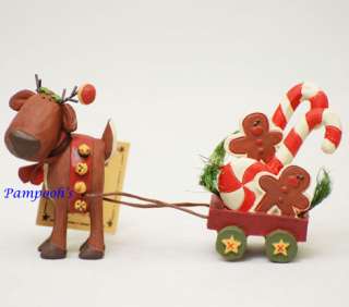 Blossom Bucket Reindeer Pulling Gingerbread Wagon Christmas Decor 