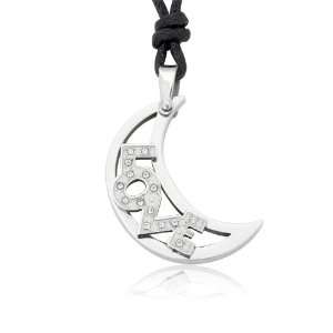   Crescent Moon with LOVE CZ S tone Inlay Stainless Steel Pendant