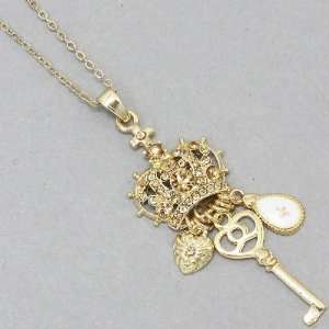   , Bling Bling Key, Heart, Cross & Crown Charm Necklace, Gold: Jewelry
