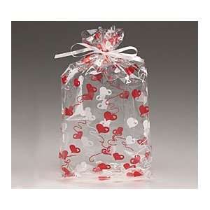  (100) Red & White Heart Swirls Cellophane Bags Health 