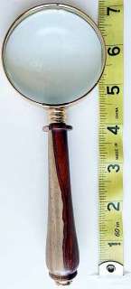 MINT TWO TONE WOOD HANDLE GOLD TRIM BRASS MAGNIFYING GLASS  