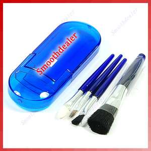 Mini blue 4 pcs makeup brush set kit + case free ship  