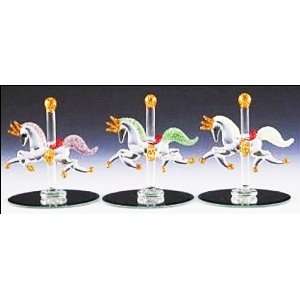  Spun Glass Carousel Horse Set of Three Multi Color